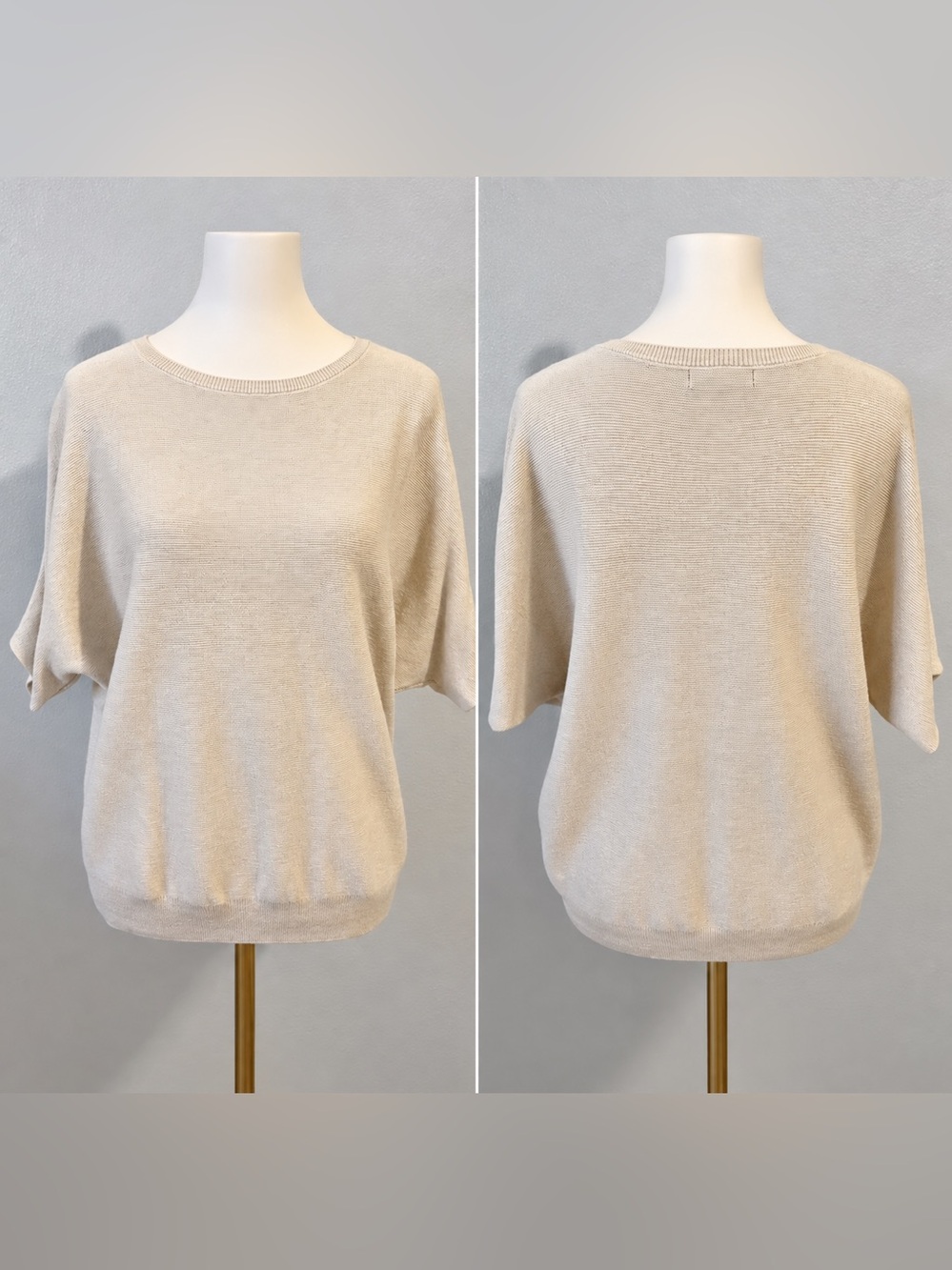 Quince Beige Cotton Linen Blend Textured Knit Short Sleeve Sweater Quiet Luxury